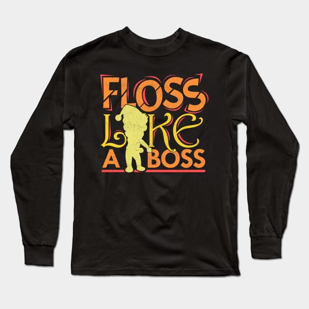 'Floss Like A Boss Santa Flossing' Hilarous Santa Gift Long Sleeve T-Shirt by ourwackyhome